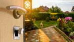Behind the door open backyard at sunset