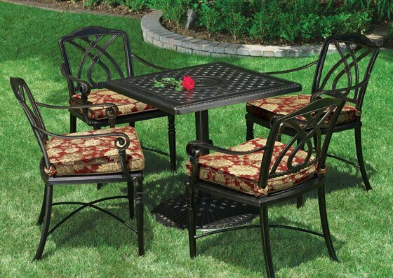 Grand Terrace Collection - 36" Square Bistro Set with Arm Cafe Chairs