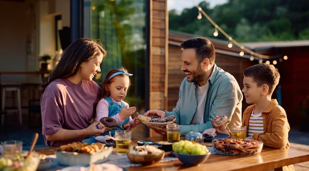 family eating in patio